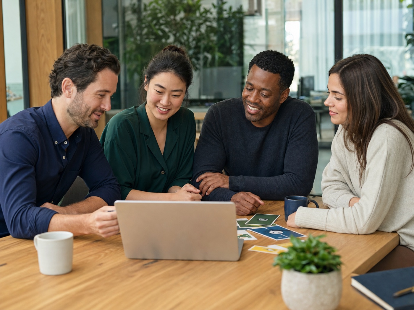 Small-business team collaborating on employee benefits