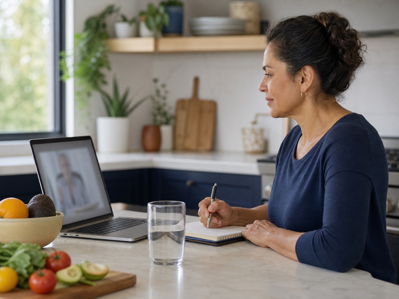 Woman participating in a telehealth wellness consultation